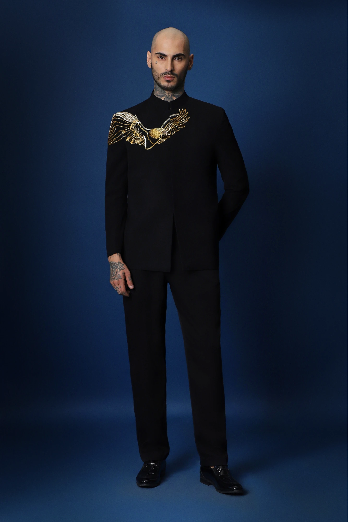 Eagle Hand Embroidered Bandhgala - Black