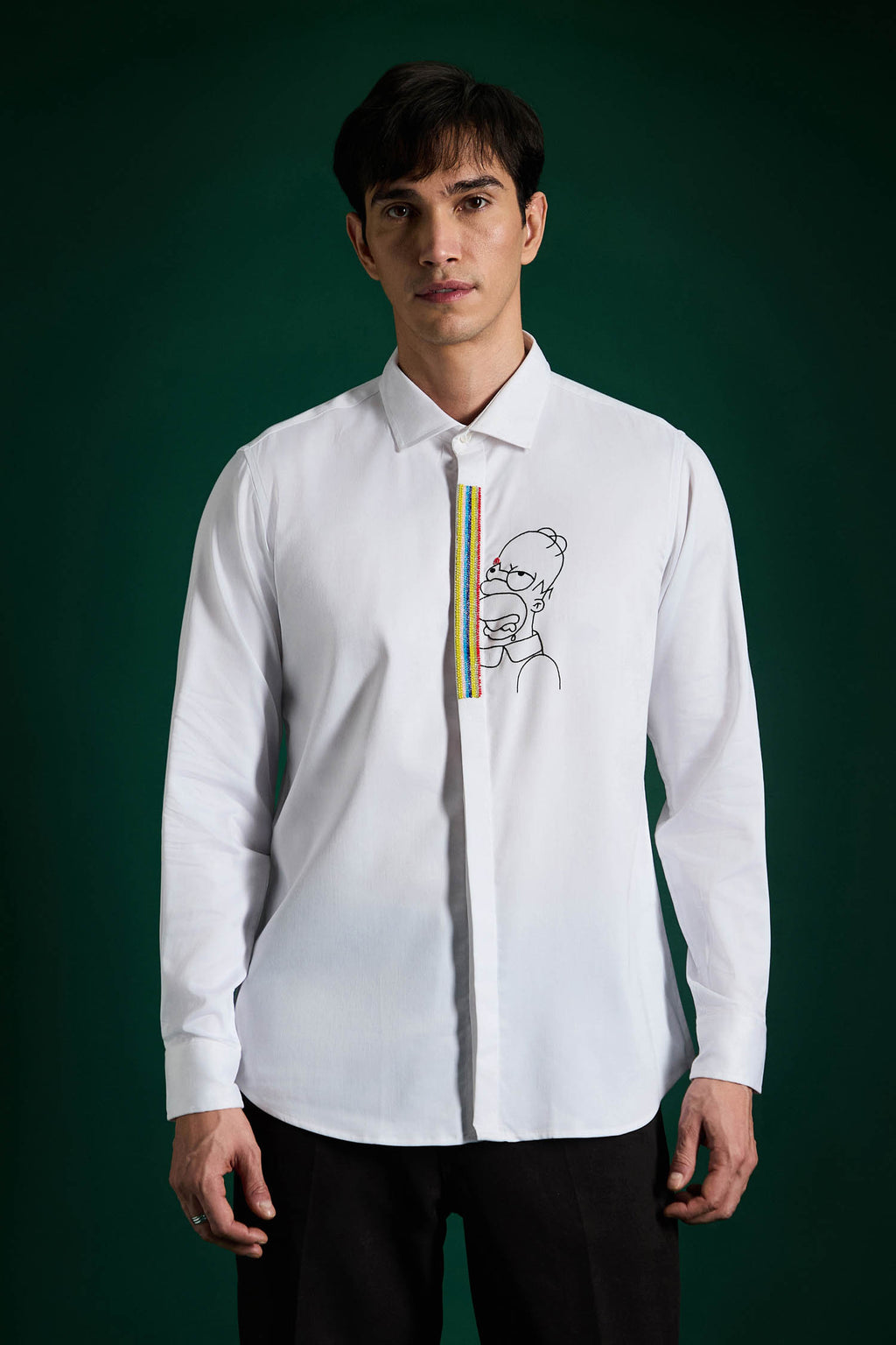 Static Brat Simpson White - Hand Embroidered Designer Shirt