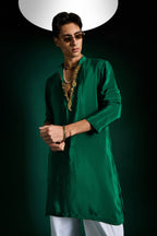 Echo Beads Hand Embroidered Designer Kurta - Bottle Green
