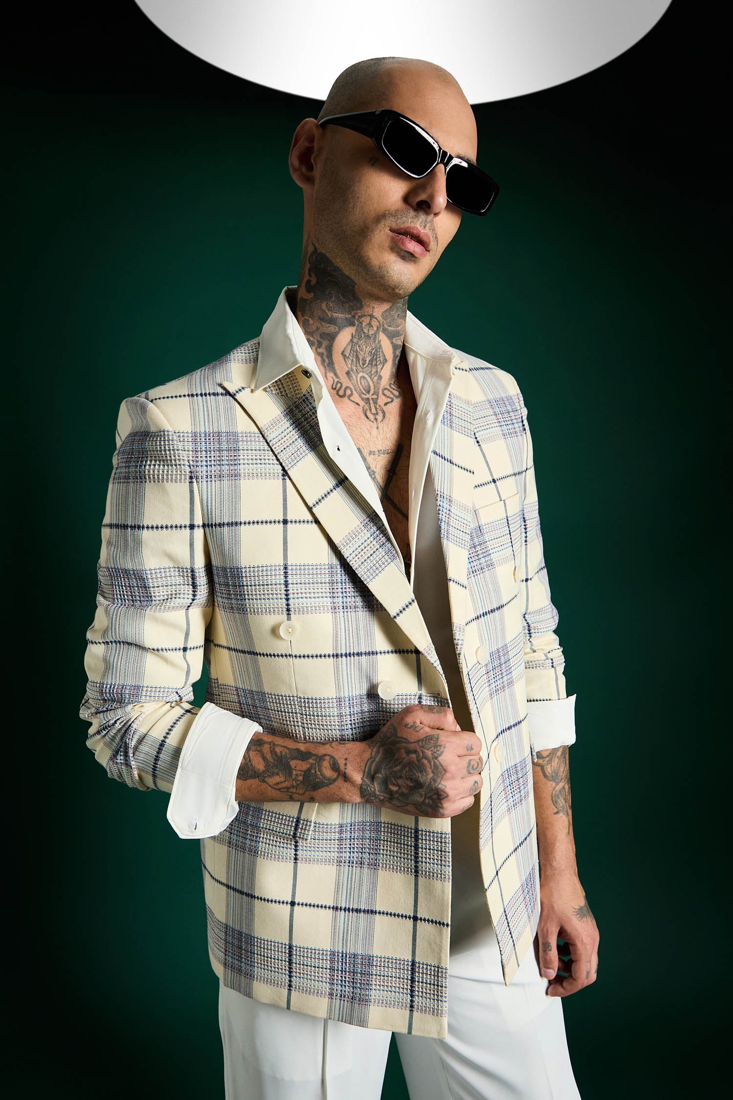 The Board Room Blazer Tartan Checks - Ecru White