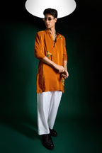 Water Lily Hand Embroidered Designer Kurta - Rust Orange