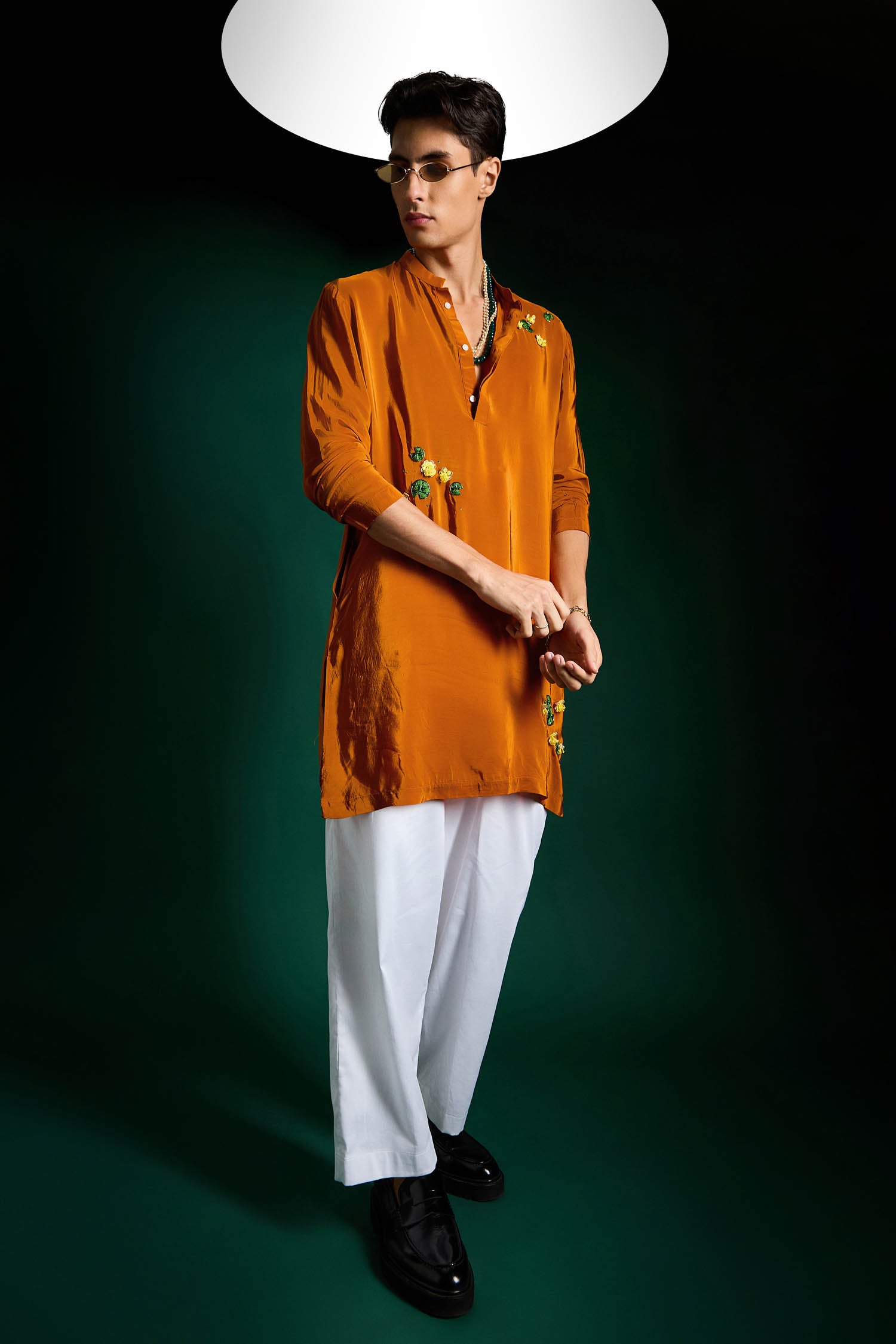 Water Lily Hand Embroidered Designer Kurta - Rust Orange