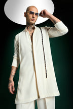 Brim- Hand Embroidered Designer Kurta Set - Ivory