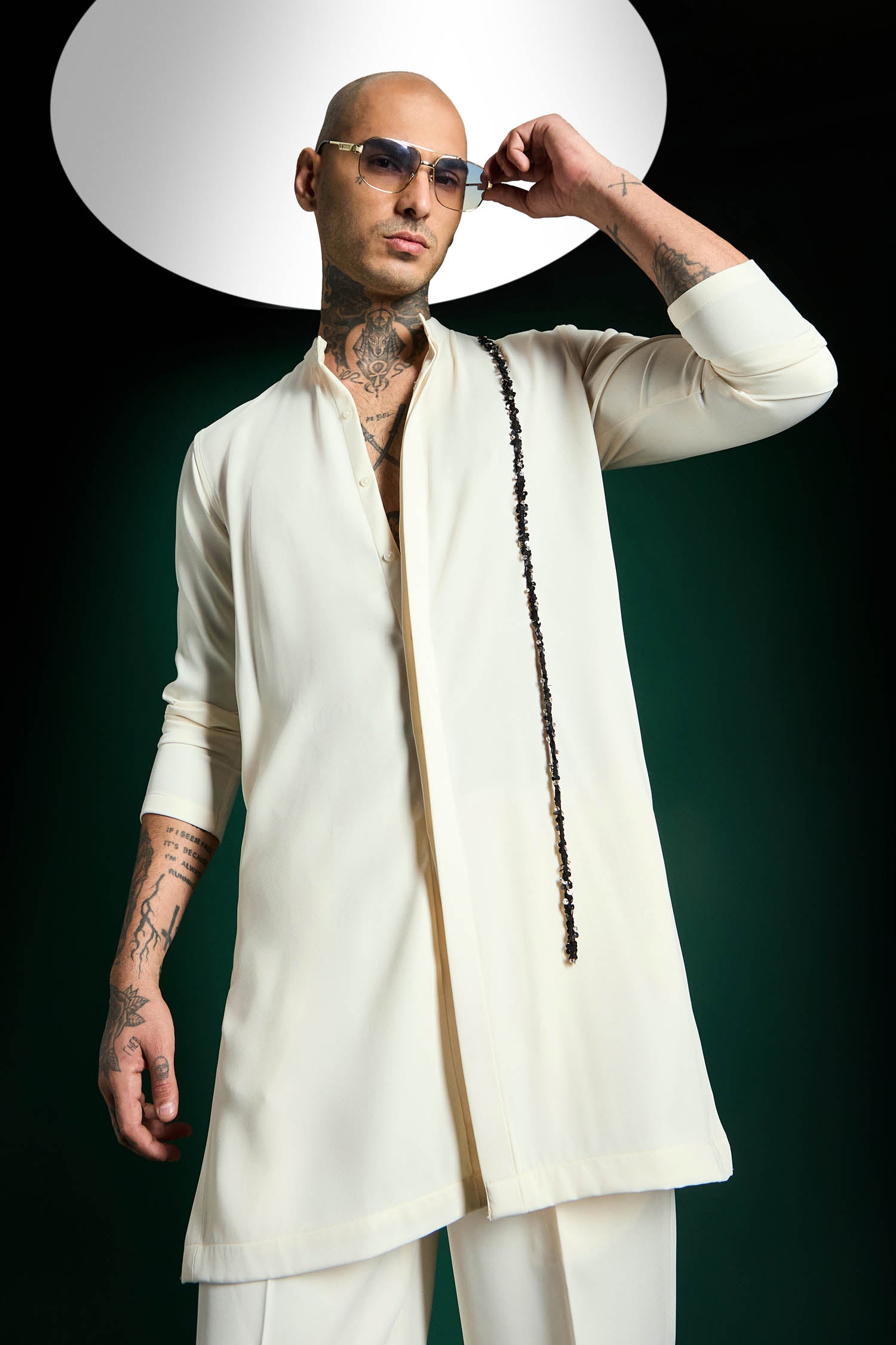 Brim- Hand Embroidered Designer Kurta Set - Ivory