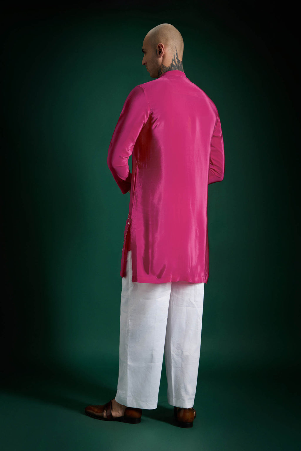 Petals Hand Embroidered Designer Kurta - Hot Pink