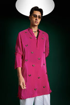 Spiral Hand Embroidered Designer Kurta - Hot PInk