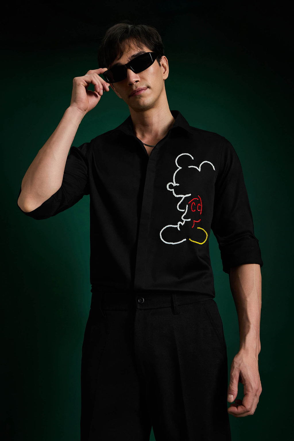 Big Mickey - Black Hand Embroidered Designer Shirt