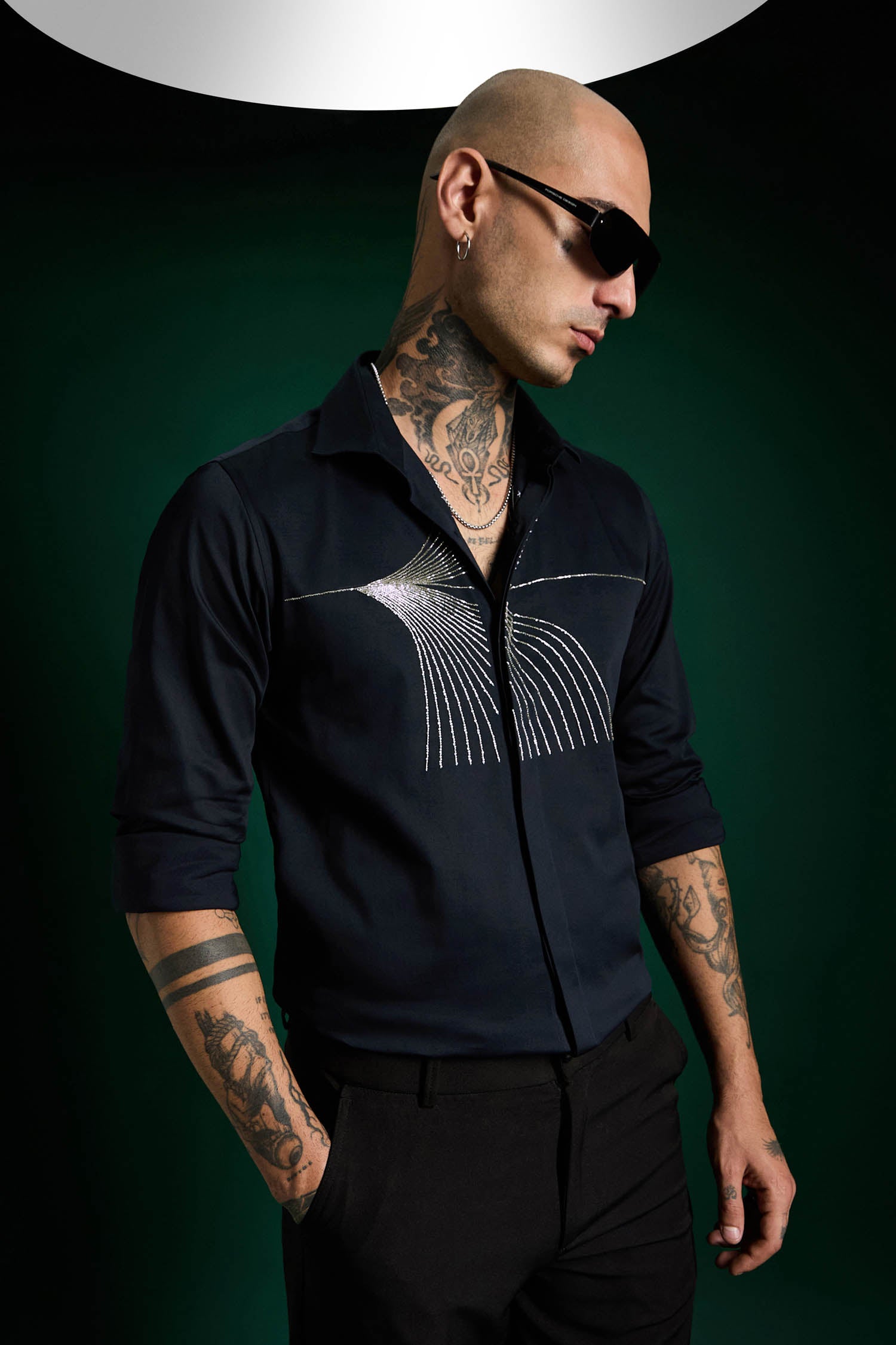 Sparkler Navy - Hand Embroidered Designer Shirt