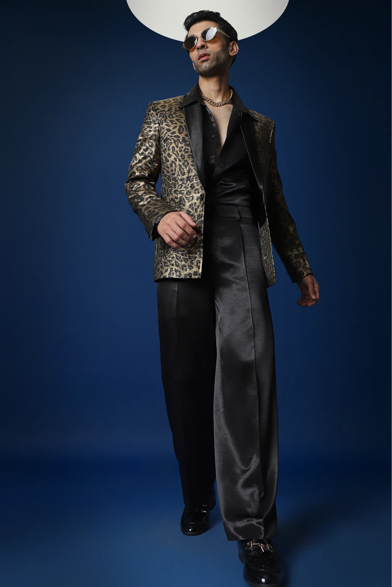 Leopard / Animal Print Hand Embroidered Tuxedo - Black