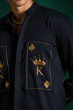 The King Hand Embroidered Designer Kurta - Navy