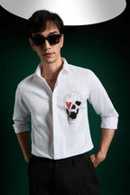Heart Skull White - Hand Embroidered Designer Shirt