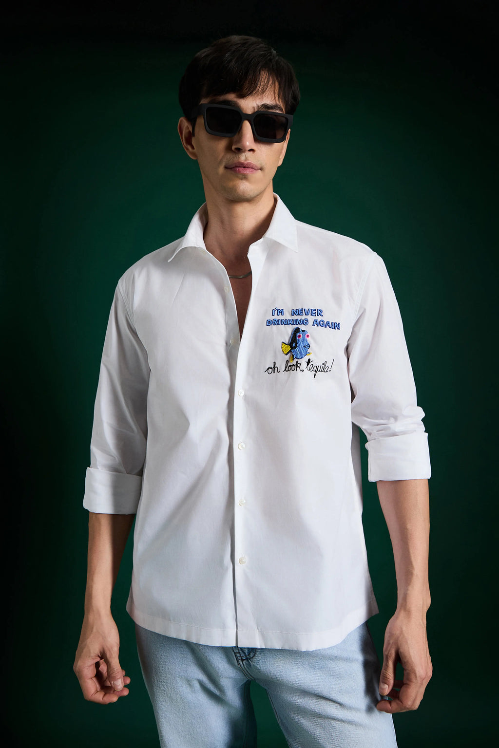 I Am Never Drinking Again Hand Embroidered Designer Shirt