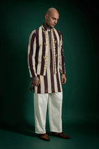 Crest Hand Embroidered Designer Kurta Bundi Set - Wine