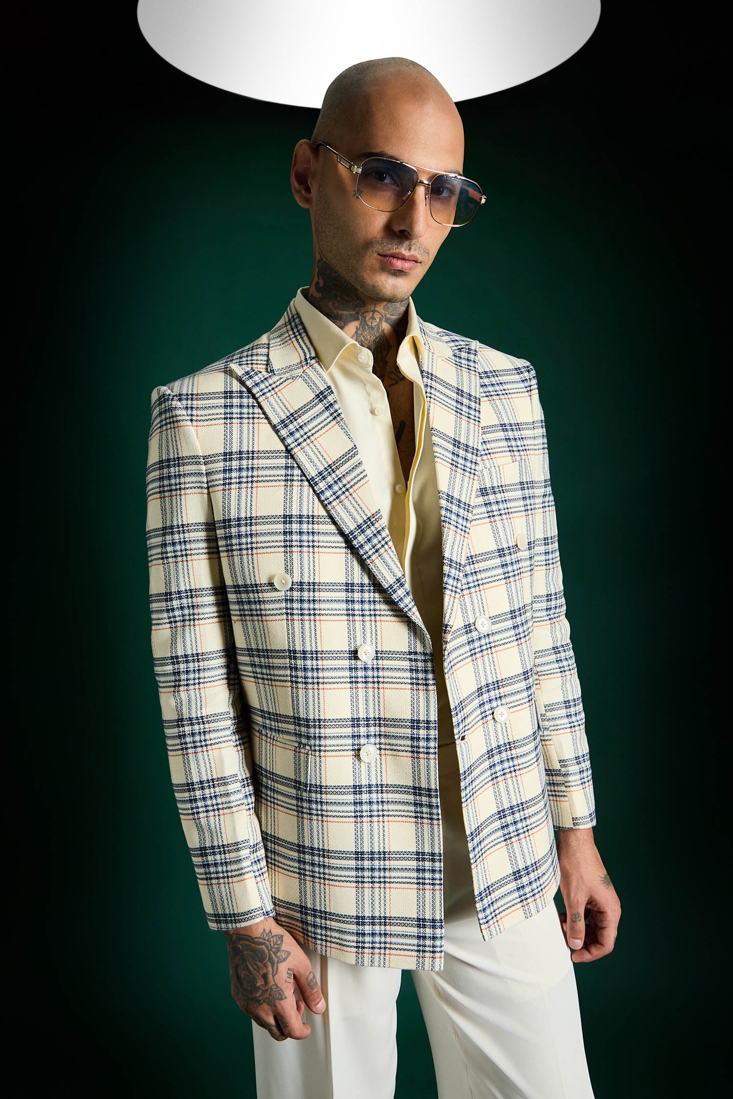The Boardroom Plaid Blazer Ivory