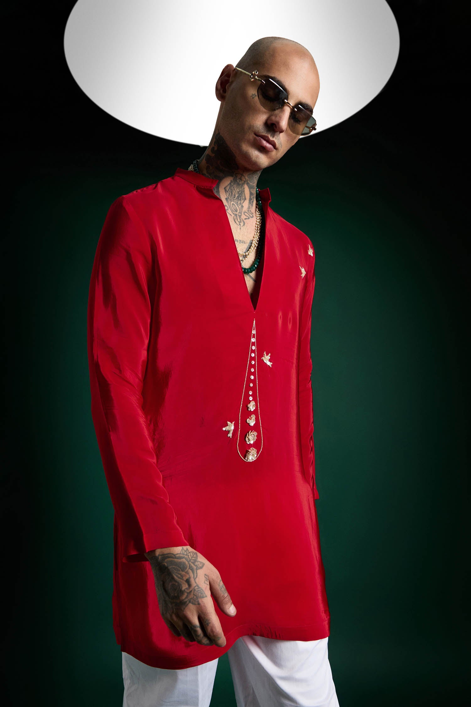 Botanic Hand Embroidered Designer Kurta - Red