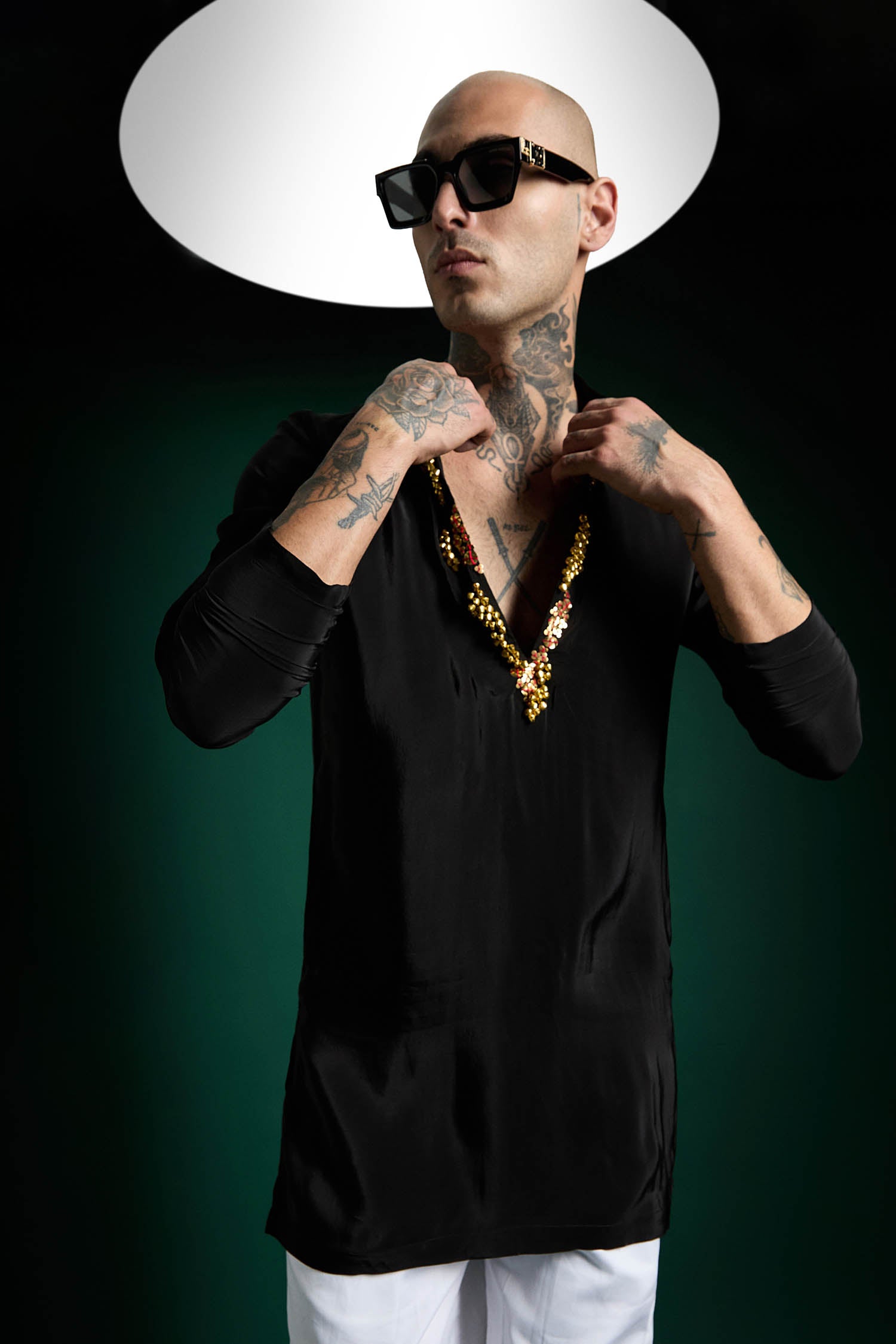 Bell Clusters Hand Embroidered Designer Kurta - Black