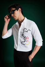 Big Mickey - White Hand Embroidered Designer Shirt