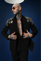 Empire Hand Embroidered Tuxedo - Black