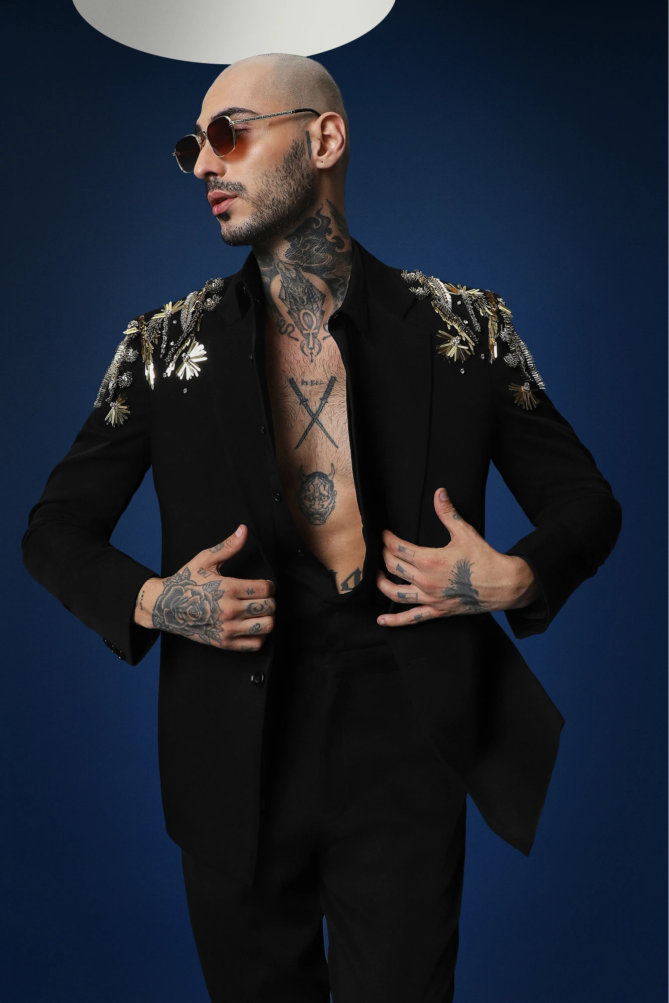 Empire Hand Embroidered Tuxedo - Black