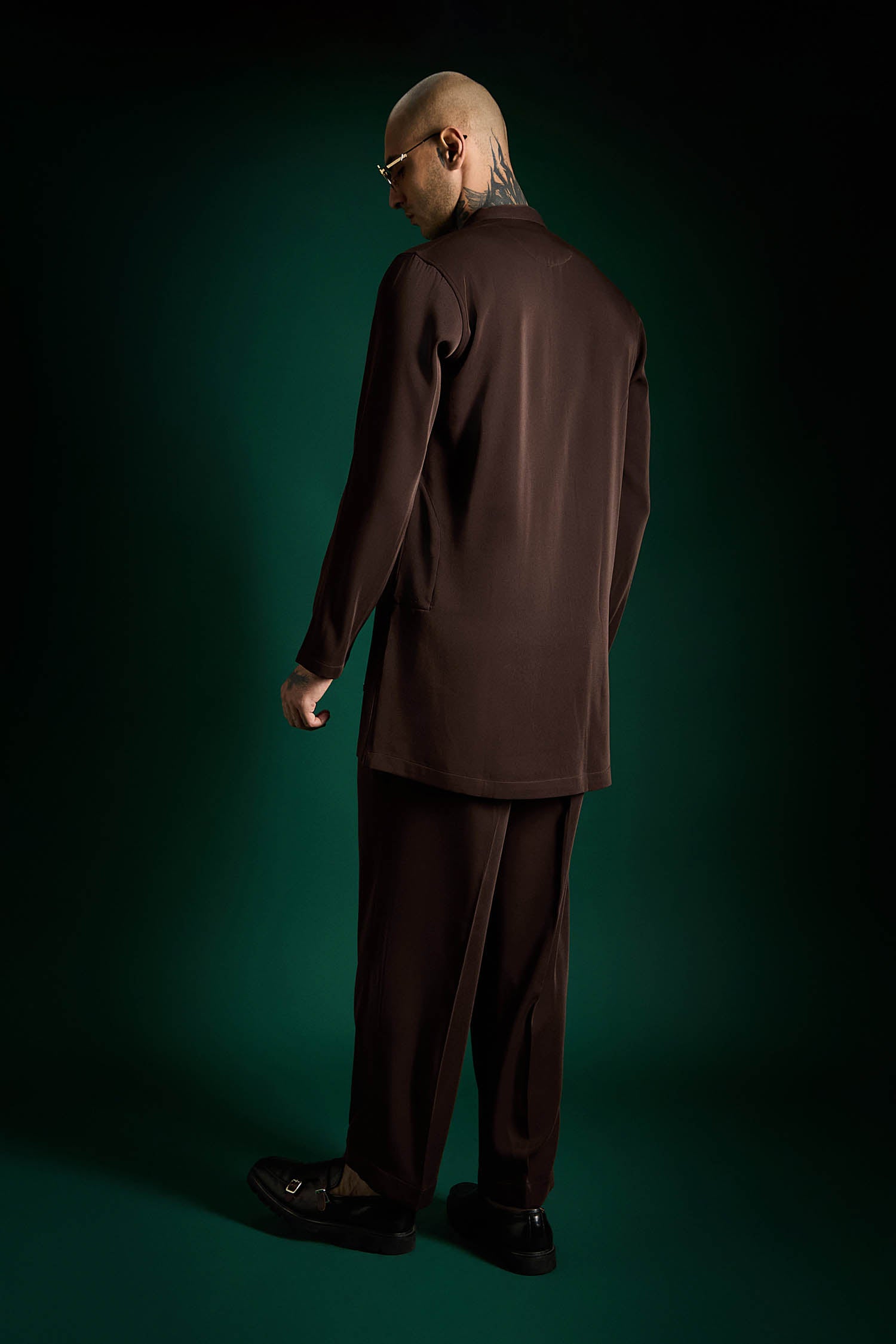 Studded Hand Embroidered Designer Kurta Set - Coffee brown