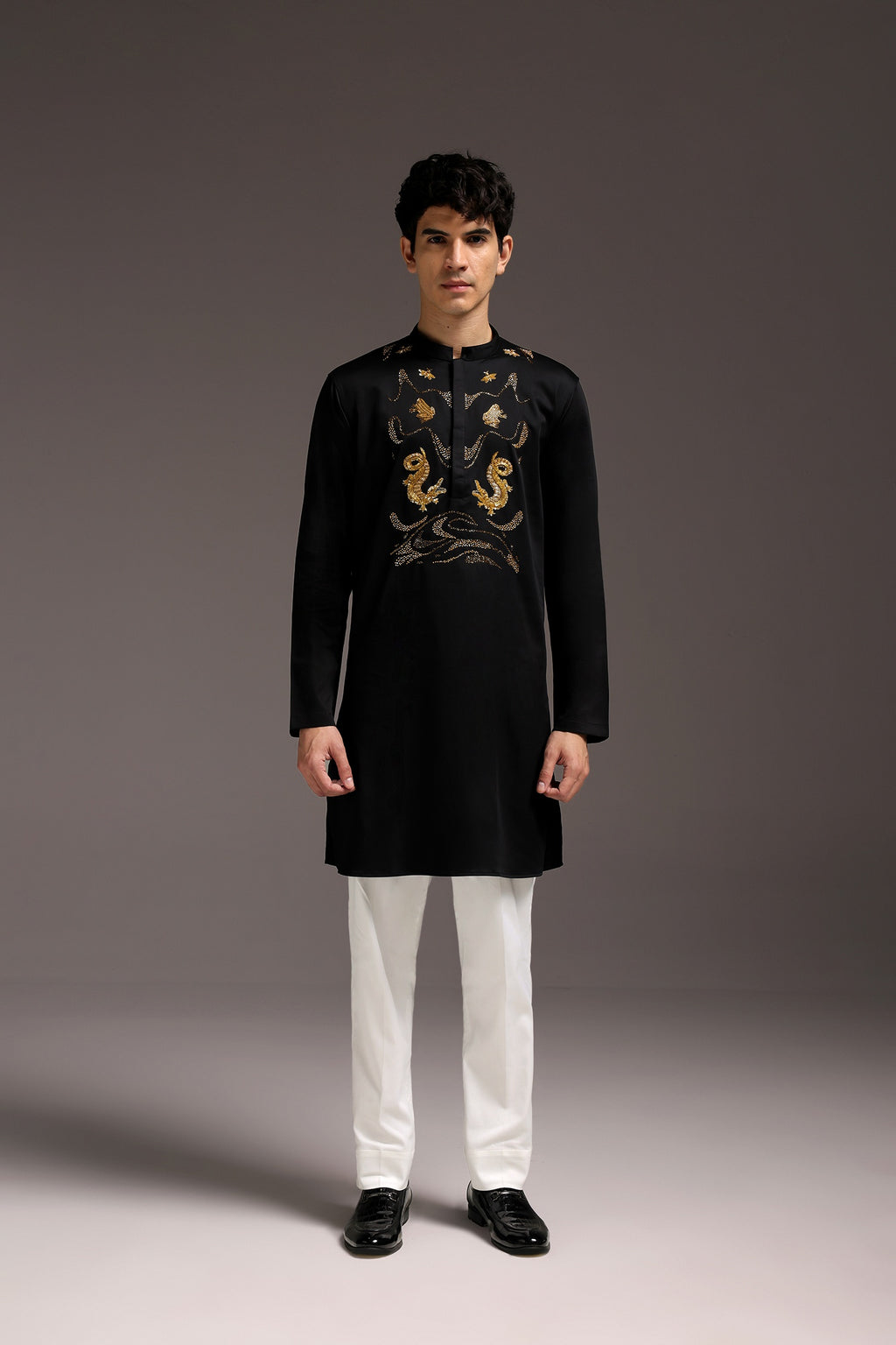 Lagoon(Crocodile&frog) - Hand Embroidered Designer Kurta