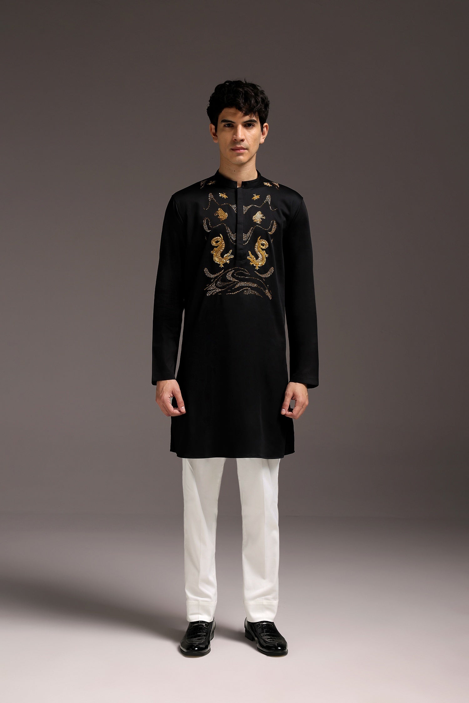 Lagoon(Crocodile&frog) - Hand Embroidered Designer Kurta