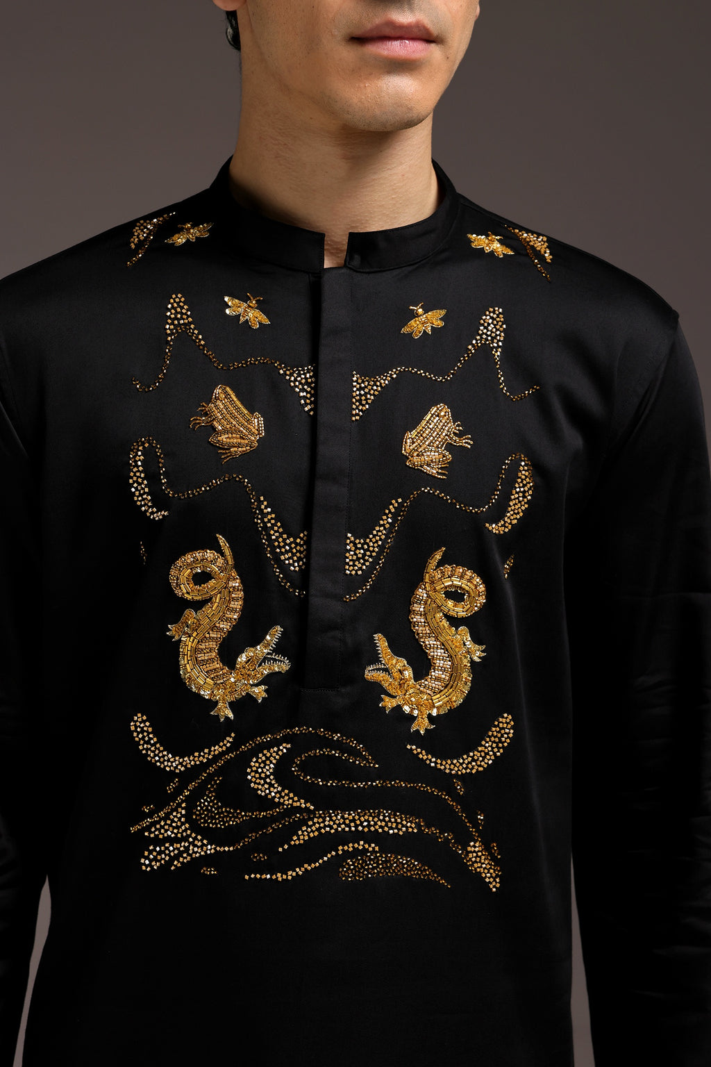 Lagoon(Crocodile&frog) - Hand Embroidered Designer Kurta