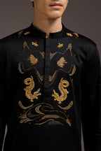 Lagoon(Crocodile&frog) - Hand Embroidered Designer Kurta