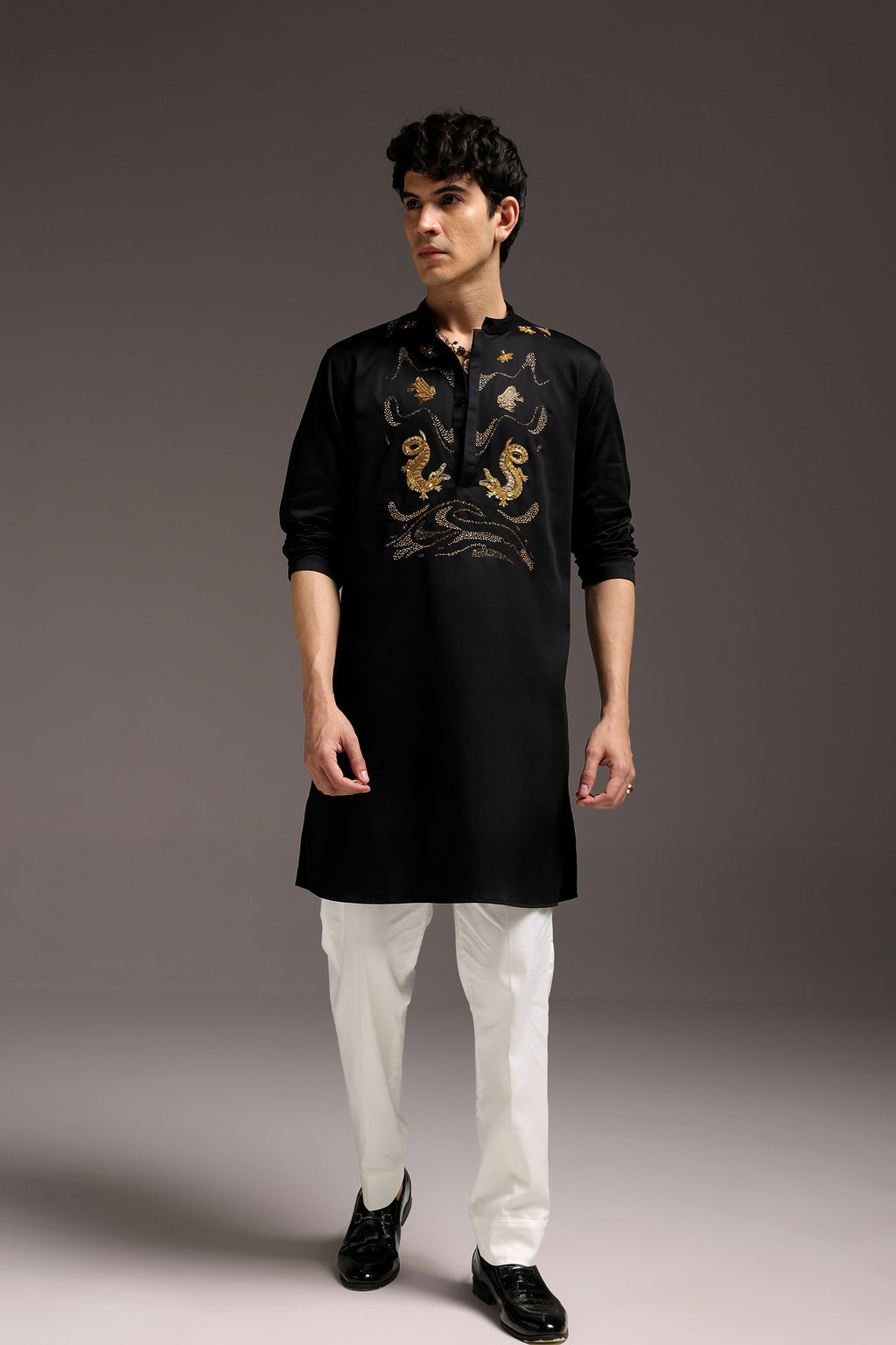 Lagoon(Crocodile&frog) - Hand Embroidered Designer Kurta