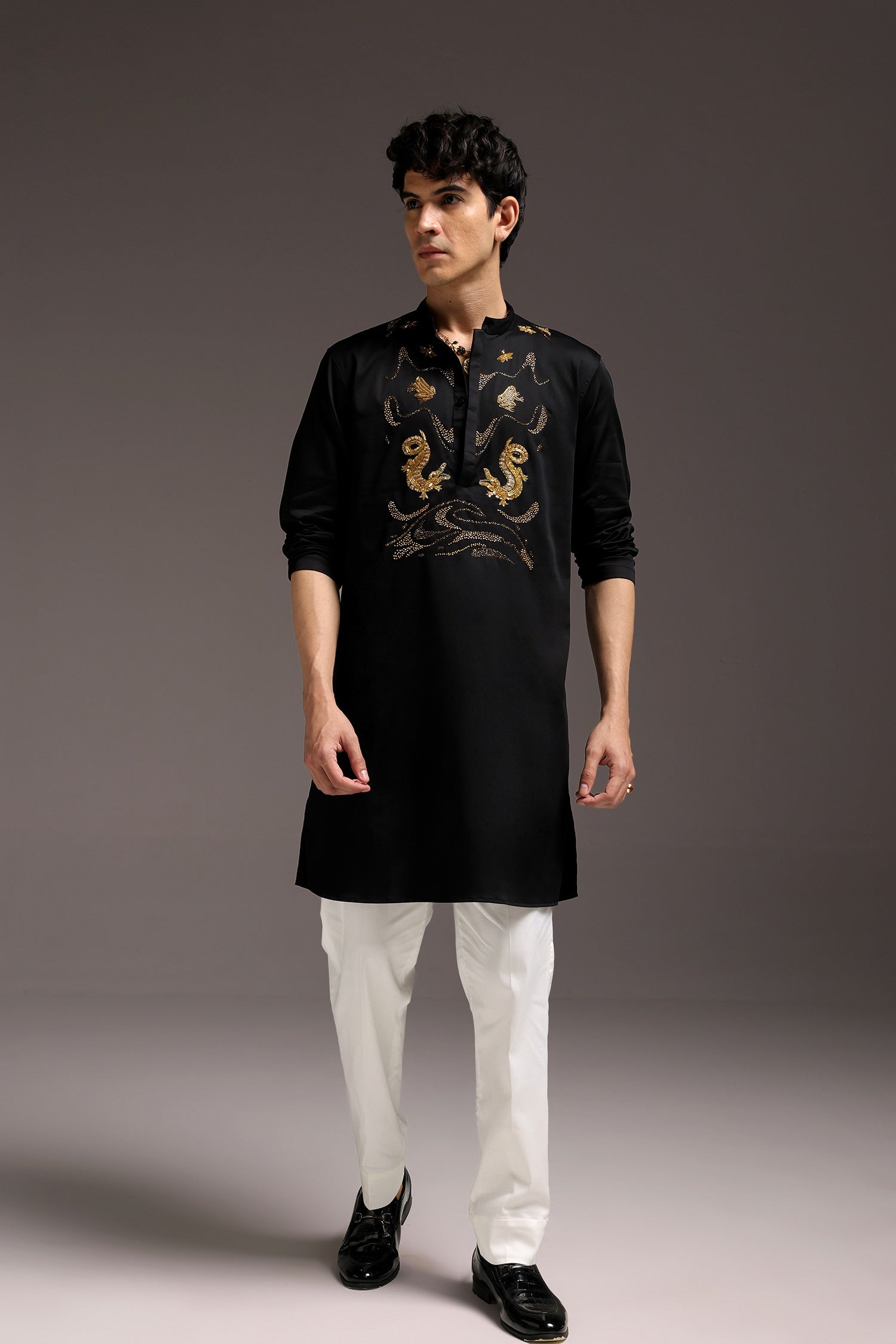 Lagoon(Crocodile&frog) - Hand Embroidered Designer Kurta