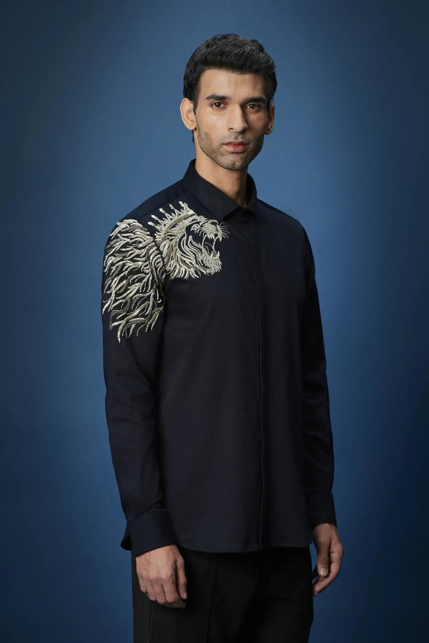 Narasimha embroidered Designer Shirt - Navy