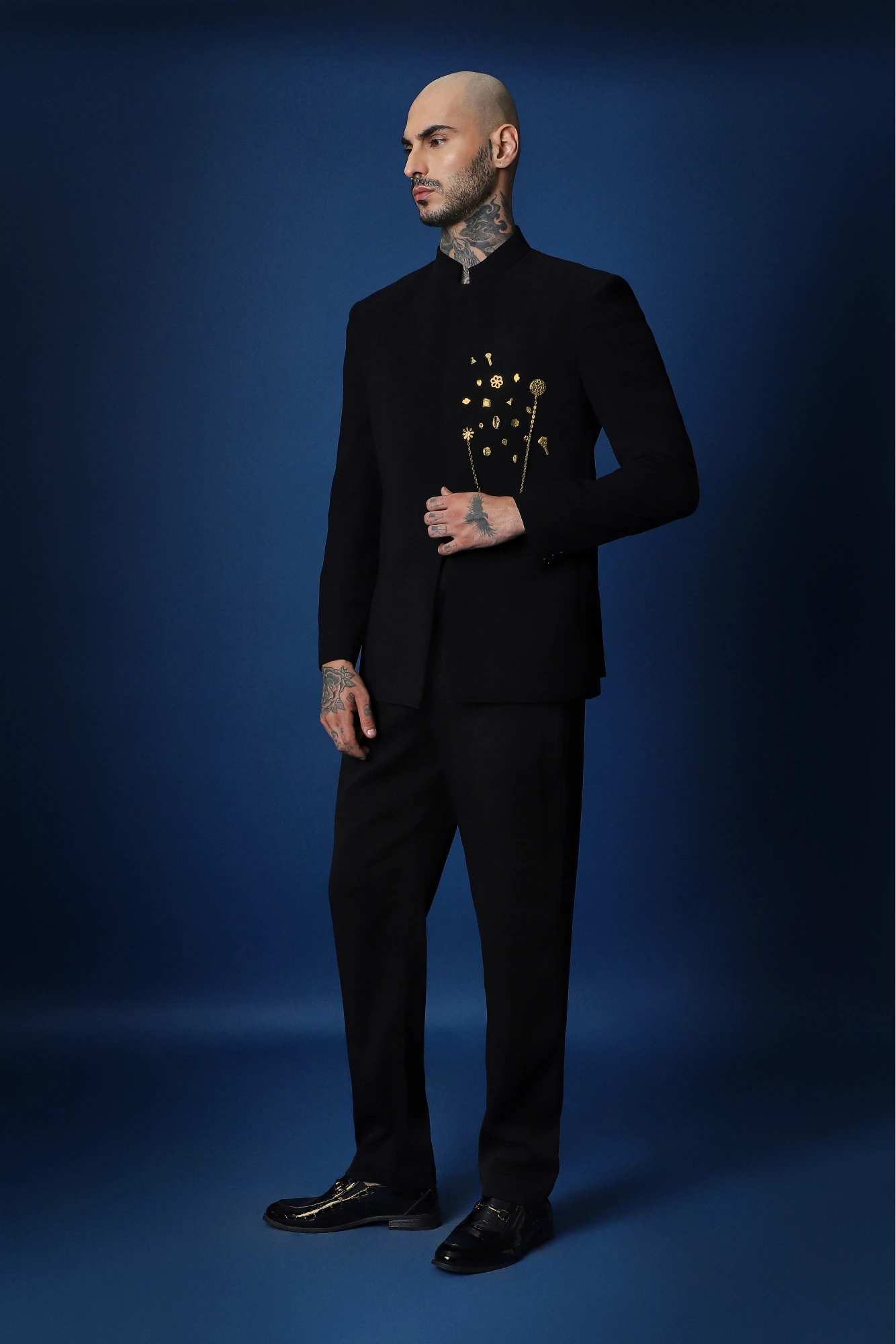 Drizzle Metal  Hand Embroidered Bandhgala - Black