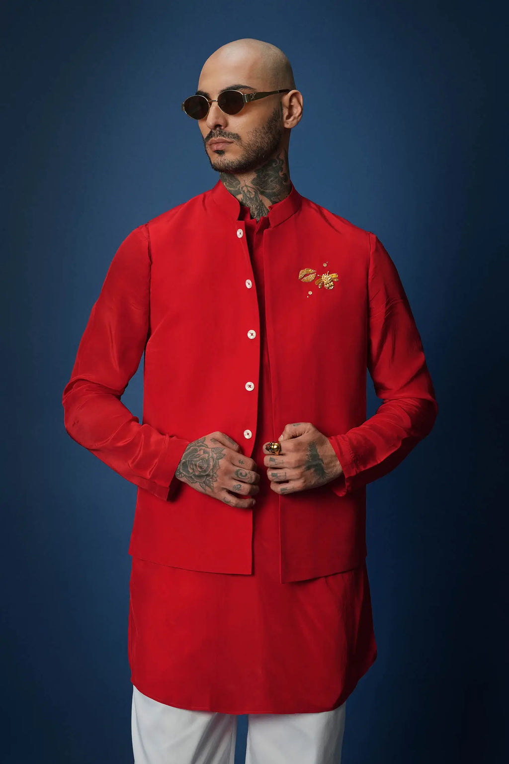 Bride Squad Hand Embroidered Bundi Set - Red