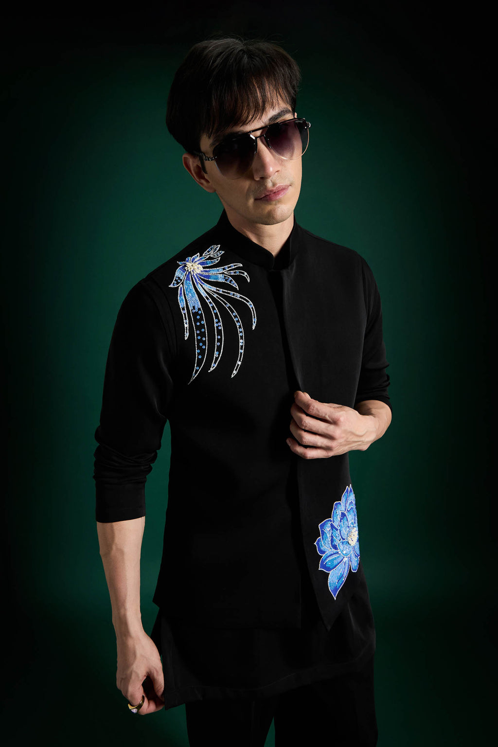 Aquatic Bloom - Hand Embroidered Designer Bundi