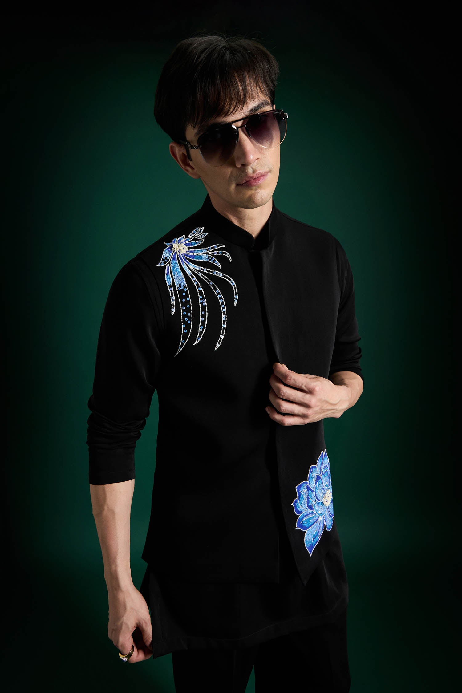 Aquatic Bloom - Hand Embroidered Designer Bundi