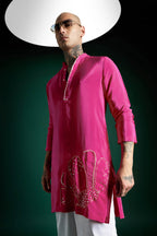 Petals Hand Embroidered Designer Kurta - Hot Pink