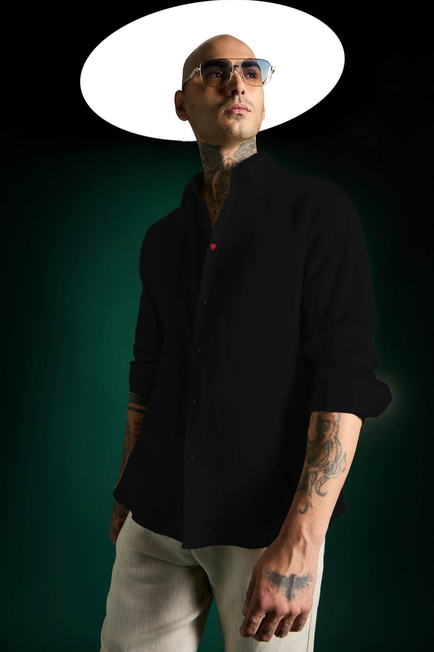 Heart Black Linen Shirt