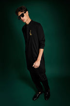 Desi Boy Hand Embroidered Designer Kurta - Black