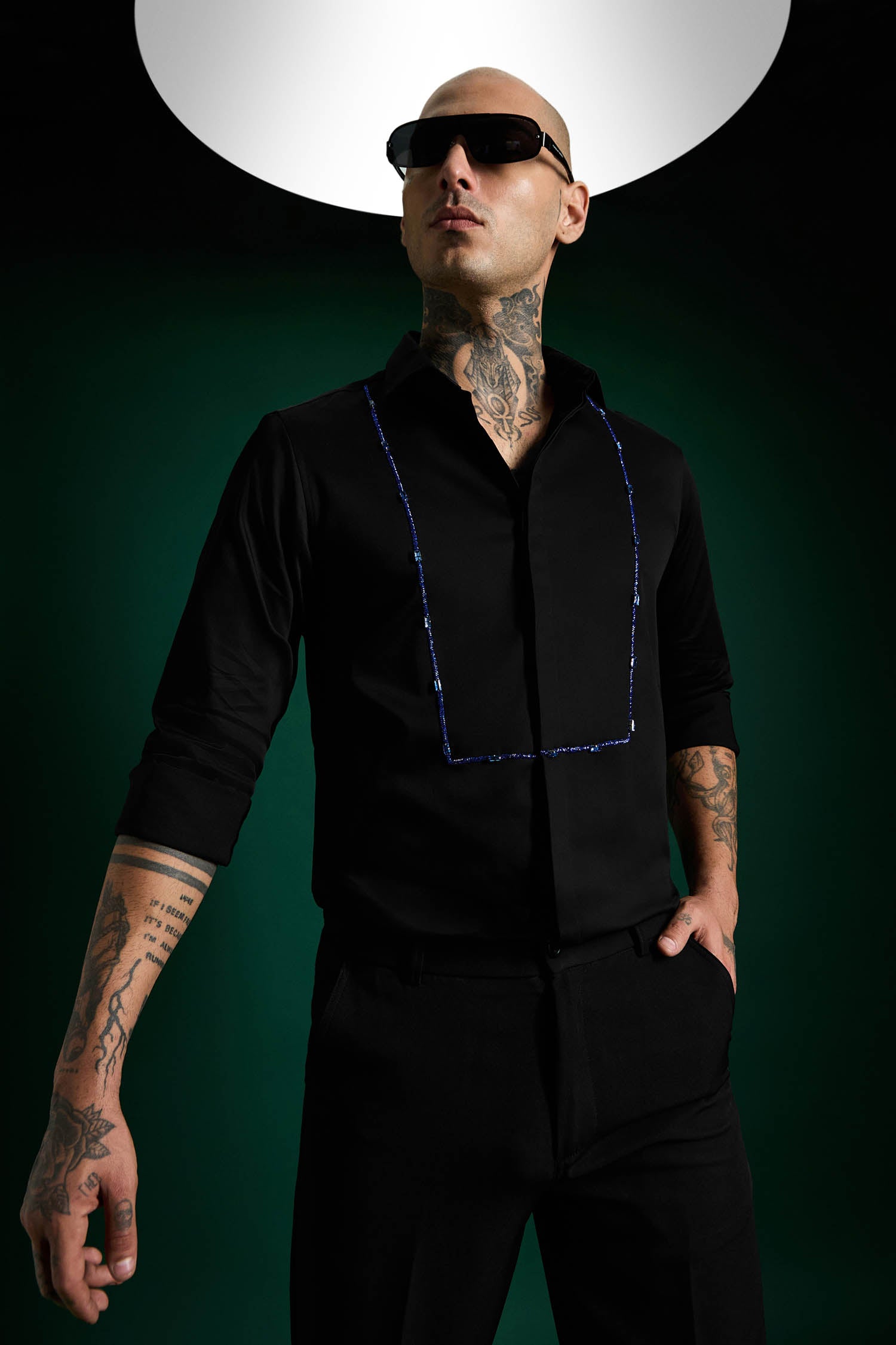 Forms- Hand Embroidered Designer Shirt - Black