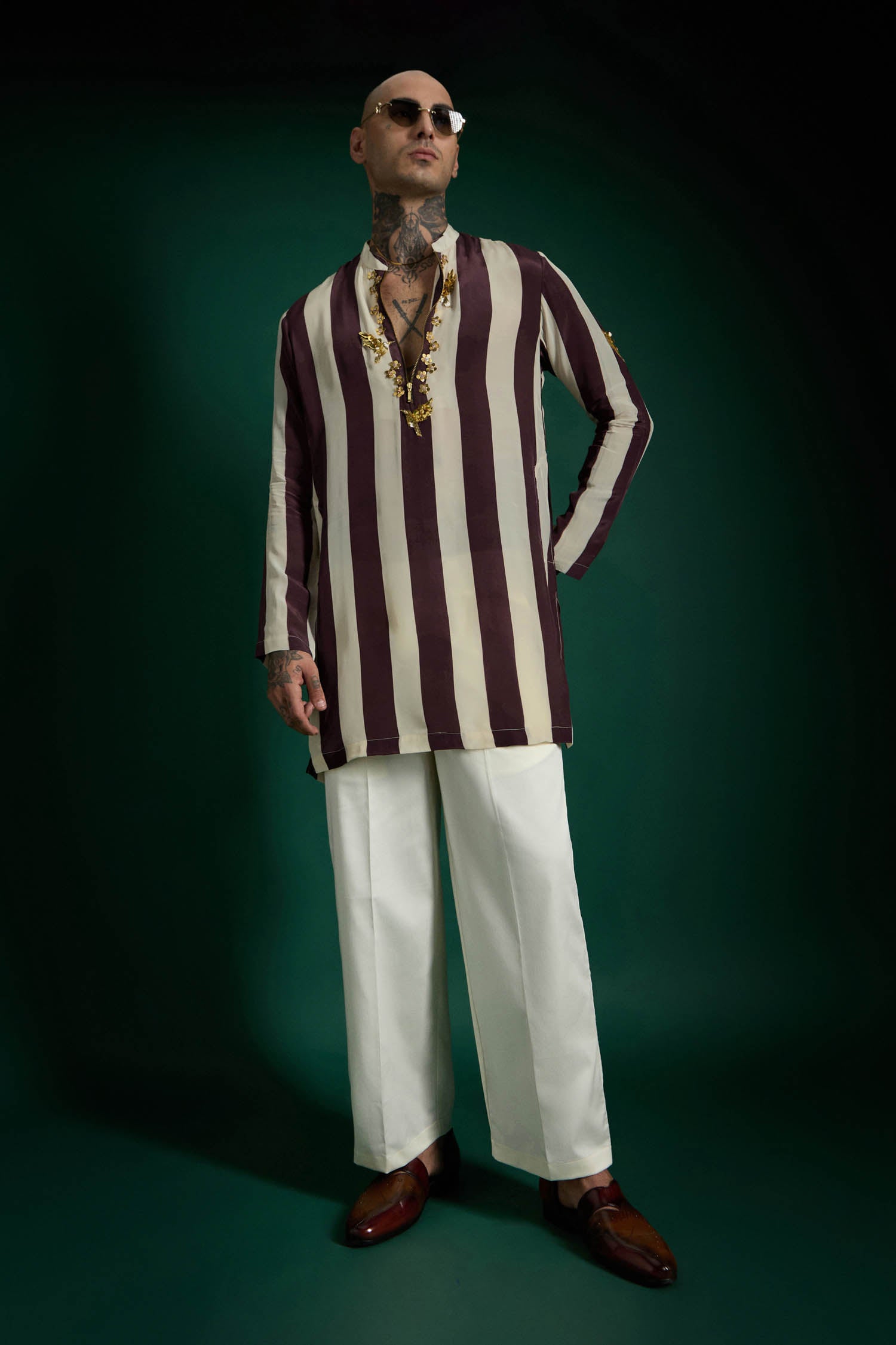 Crest Hand Embroidered Designer Kurta - Wine