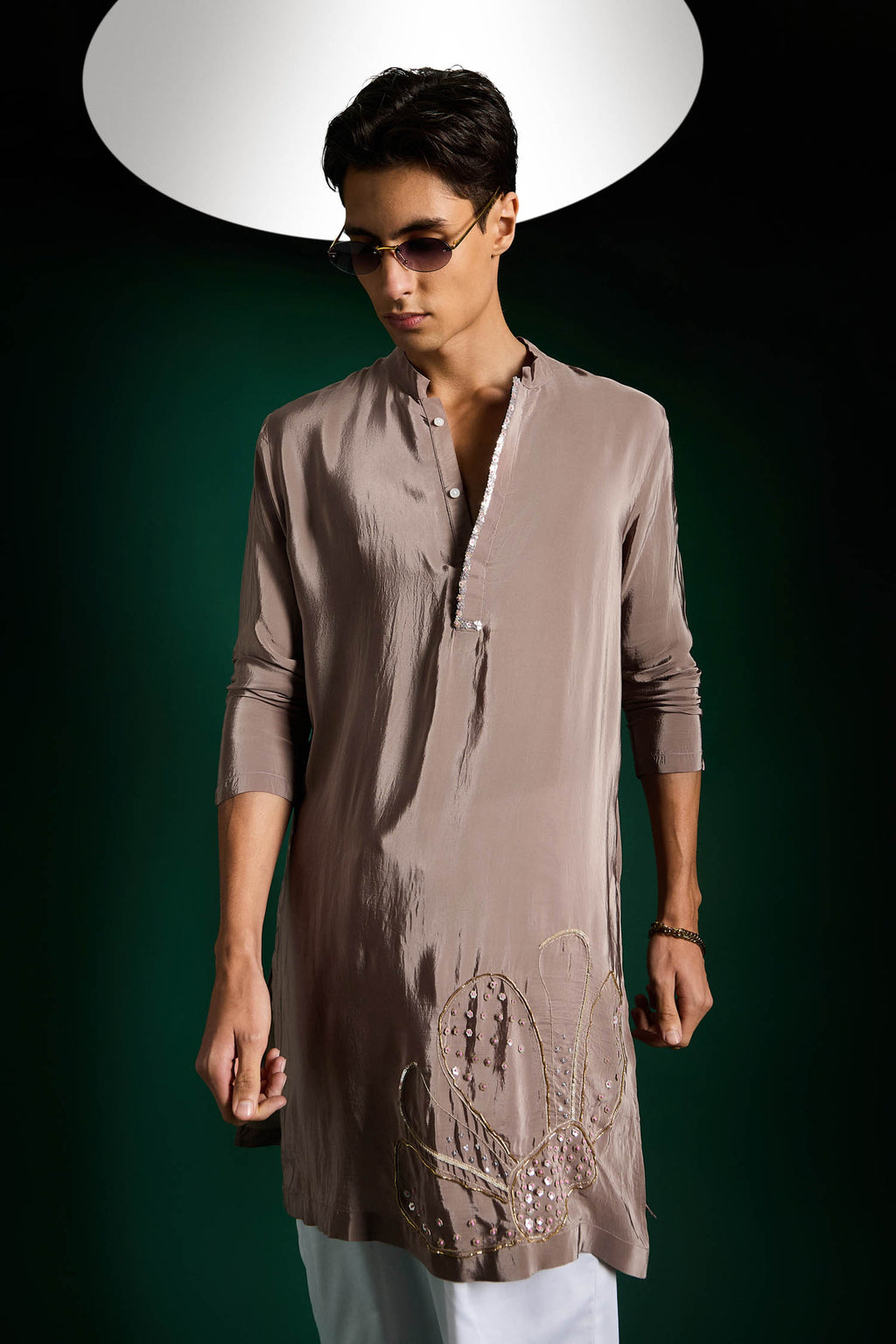Petals Hand Embroidered Designer Kurta - Lilac Luster