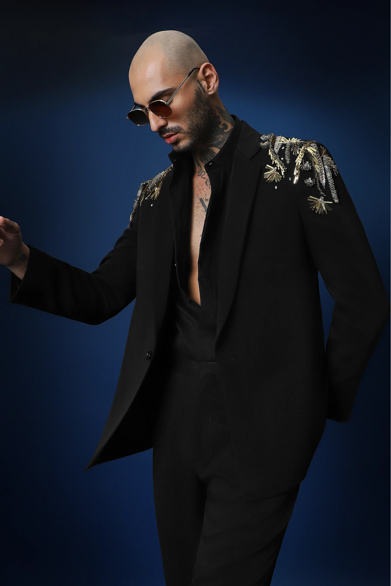 Empire Hand Embroidered Tuxedo - Black