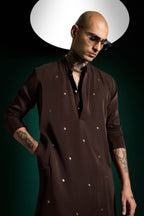 Studded Hand Embroidered Designer Kurta Set - Coffee brown