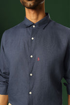 Anchor Hand Embroidered Irish linen shirt - Navy
