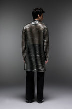 Bottle Green Tissue Stripes - Hand Embroidered Designer Kurta - Bottle Green