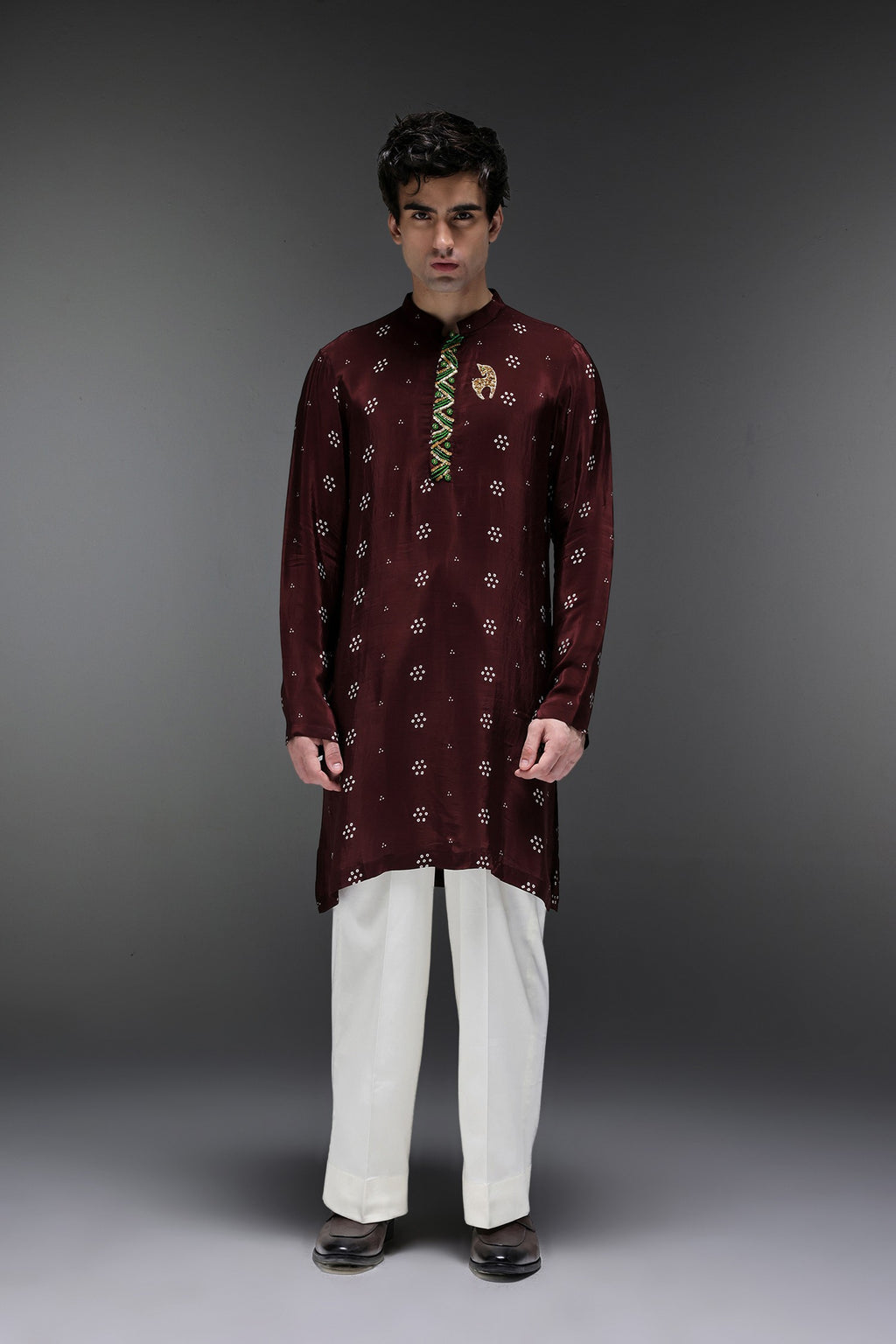 Brown Munde Bhandini - Hand Embroidered Designer Kurta - Brown