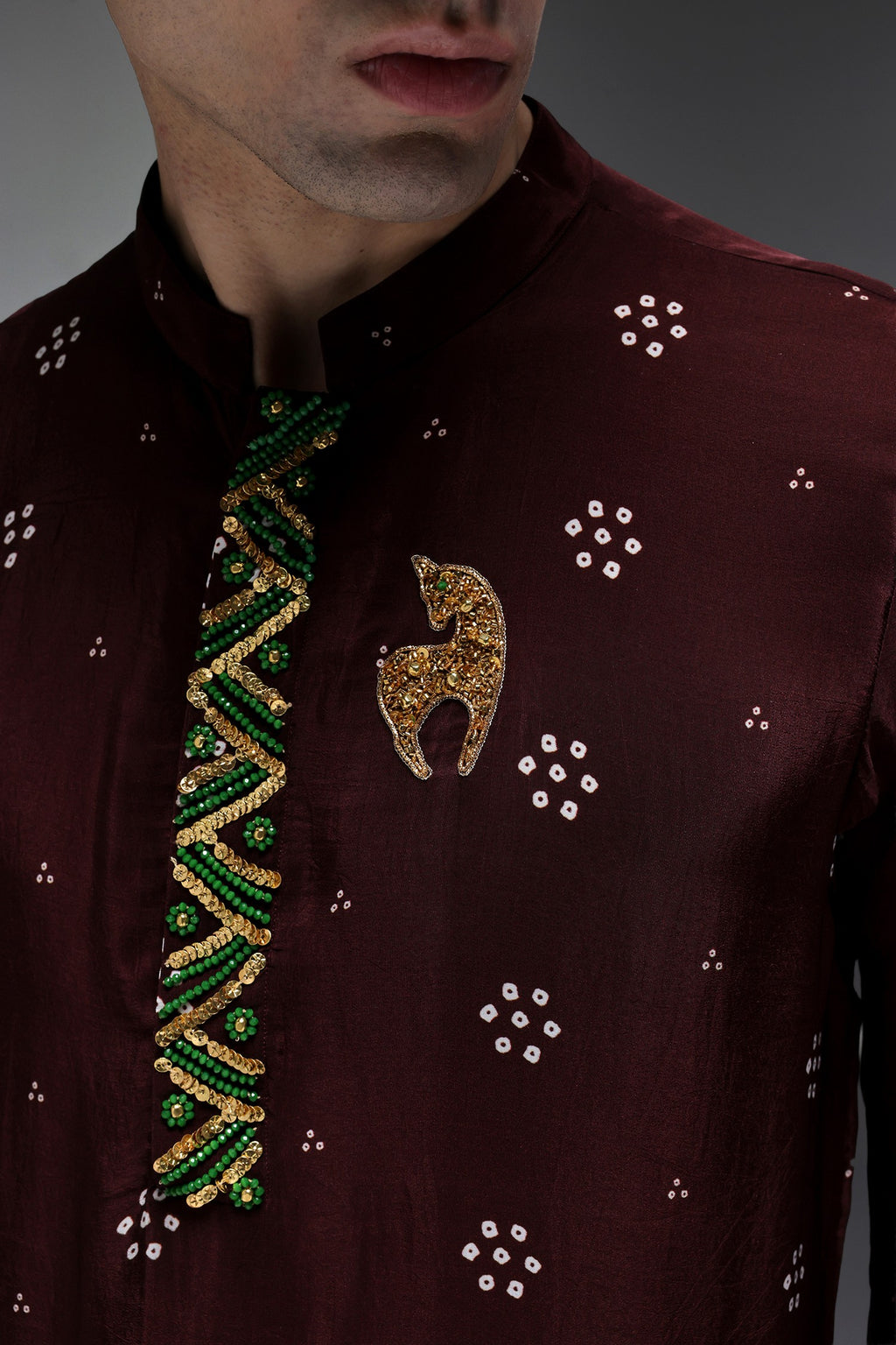 Brown Munde Bhandini - Hand Embroidered Designer Kurta - Brown