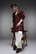 Brown Munde Bhandini - Hand Embroidered Designer Kurta - Brown