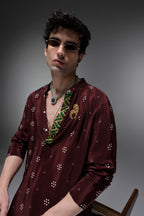 Brown Munde Bhandini - Hand Embroidered Designer Kurta - Brown
