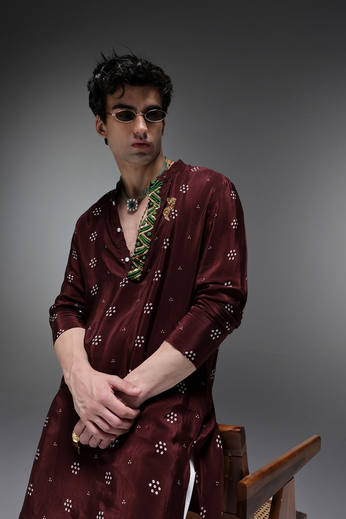 Brown Munde Bhandini - Hand Embroidered Designer Kurta - Brown
